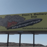 billboard depicting burning hydrogen blimp